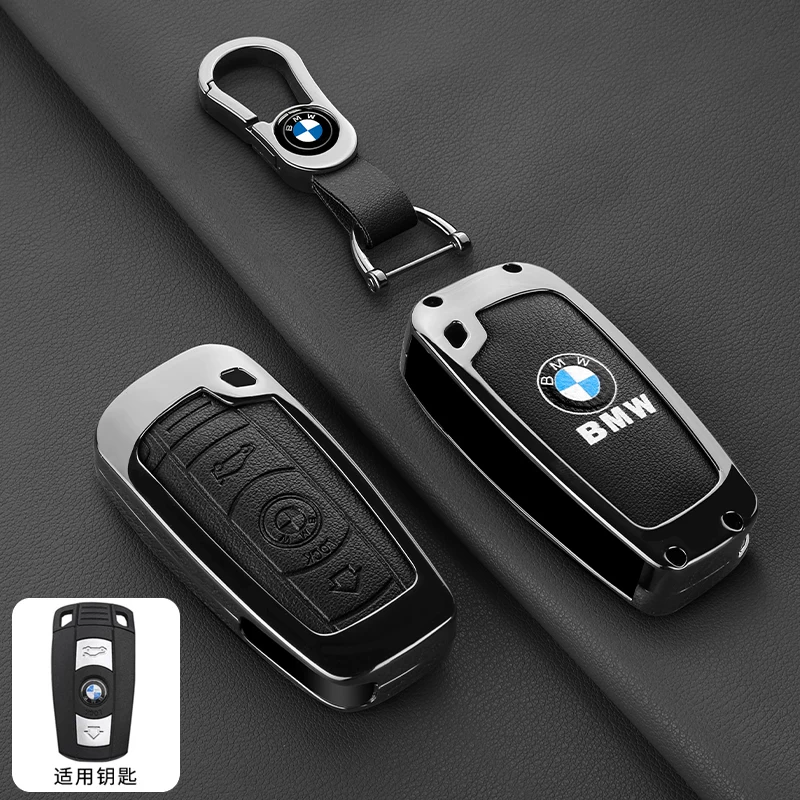 Genuine Leather Car Remote Key Case Fob Cover For BMW 1/3/5/7 Series X5 X6 Z4 CAS3 Systems KR55WK49127 PCF7953/ID46 Chip Keyring view 4