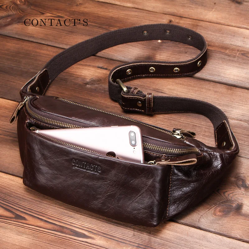 High Quality Men Genuine Leather Sling Fanny Packs Waist Casual Male Real Cowhide Shoulder Chest Bags Designer Handbags Purses