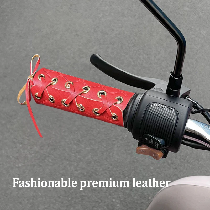 Motorcycle electric bike handle cover, cherry blossom pink/haze blue anti slip retro decoration, high-end fashion diamond emboss