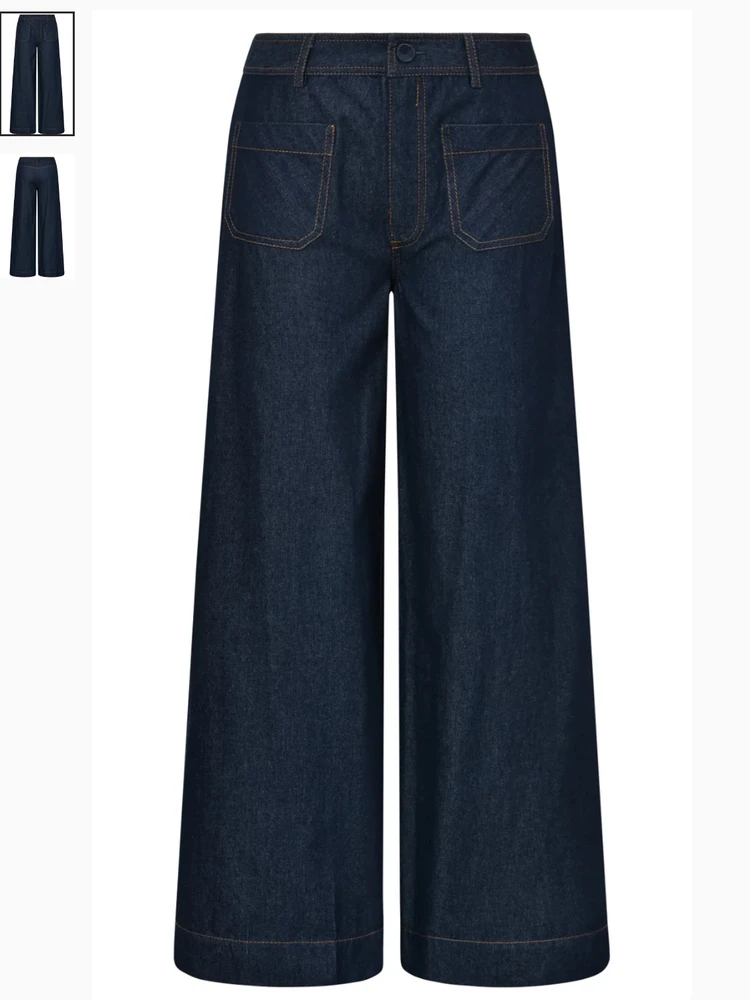 

Comfortable Thin Mid-Low Waist Deep Blue Jeans Slim Straight Leg Long Pants Busin Sle Ladies Faion Autumn Collection
