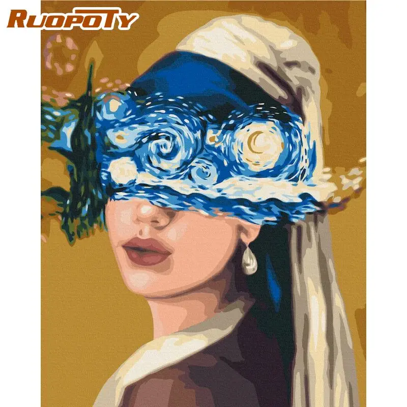 

RUOPOTY Painting By Numbers Starry Sky Eyes Woman Figure DIY Frame Pictures By Numbers On Canvas Home Decoration 60x75cm