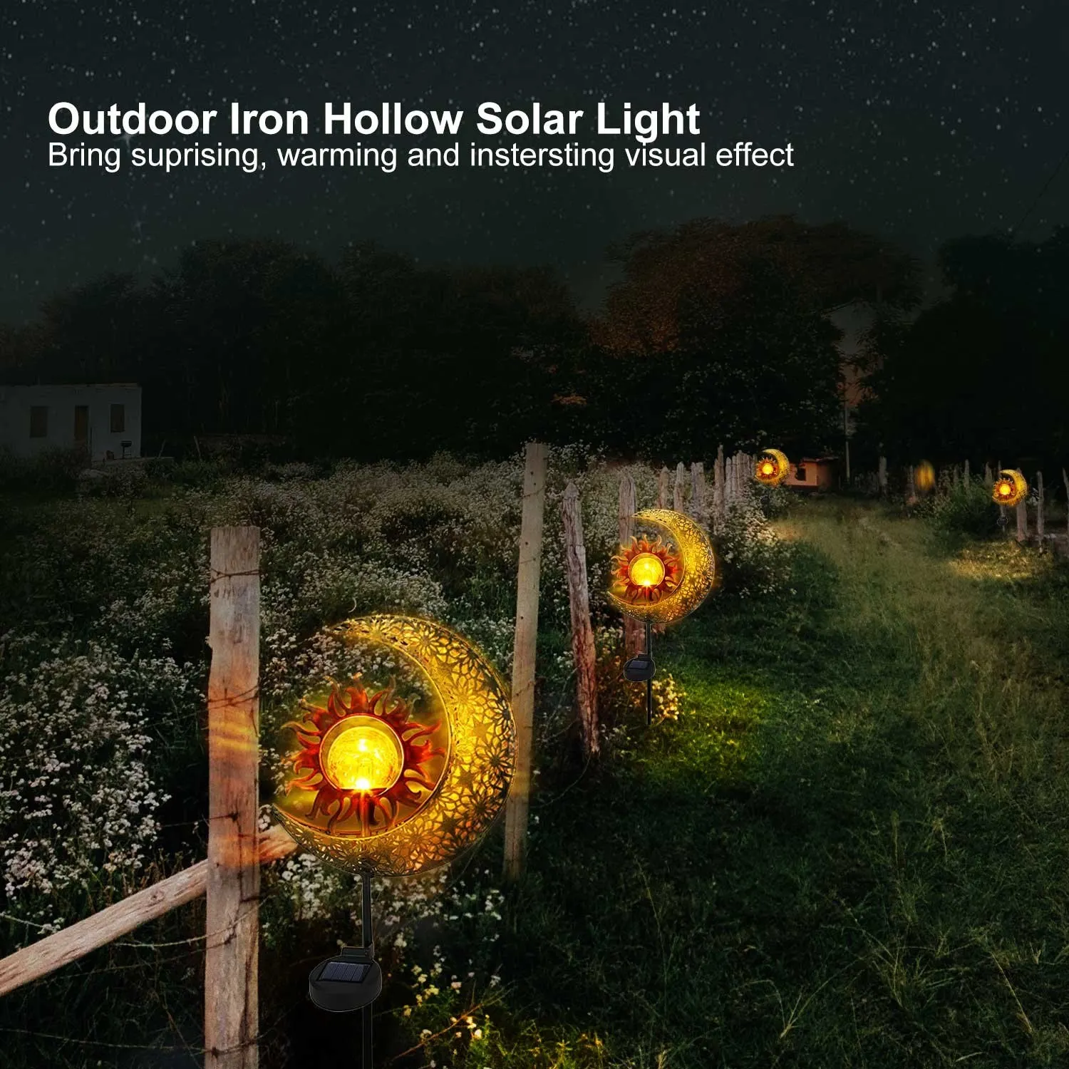 Solar Moon And Sun Ground Inserted Lamp Patio Household Lawn Light
