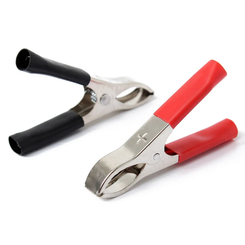 2Pcs 75mm 30A Crocodile Alligator Car Battery Insulated Clips Clamps Red + Black