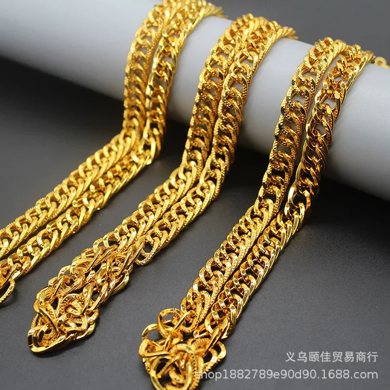 

necklace male domineering Plated 100% Real Gold 24k 999 gold chain exaggerated artifact double button Fried Dough Twists Pure 18