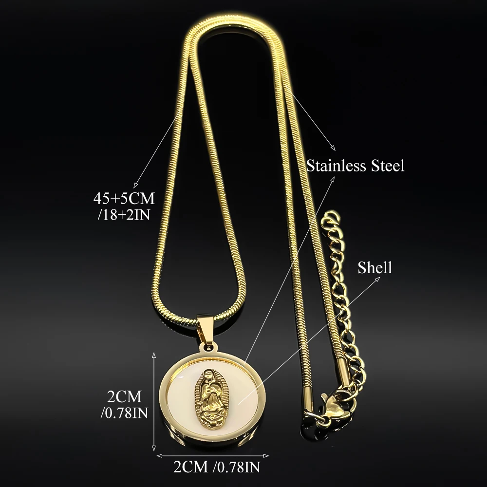 الكاثوليكية مريم العذراء المقدسة البحر شل قلادة قلادة للنساء الرجال الفولاذ المقاوم للصدأ الذهب اللون سيدة سلسلة مجوهرات هدية #6