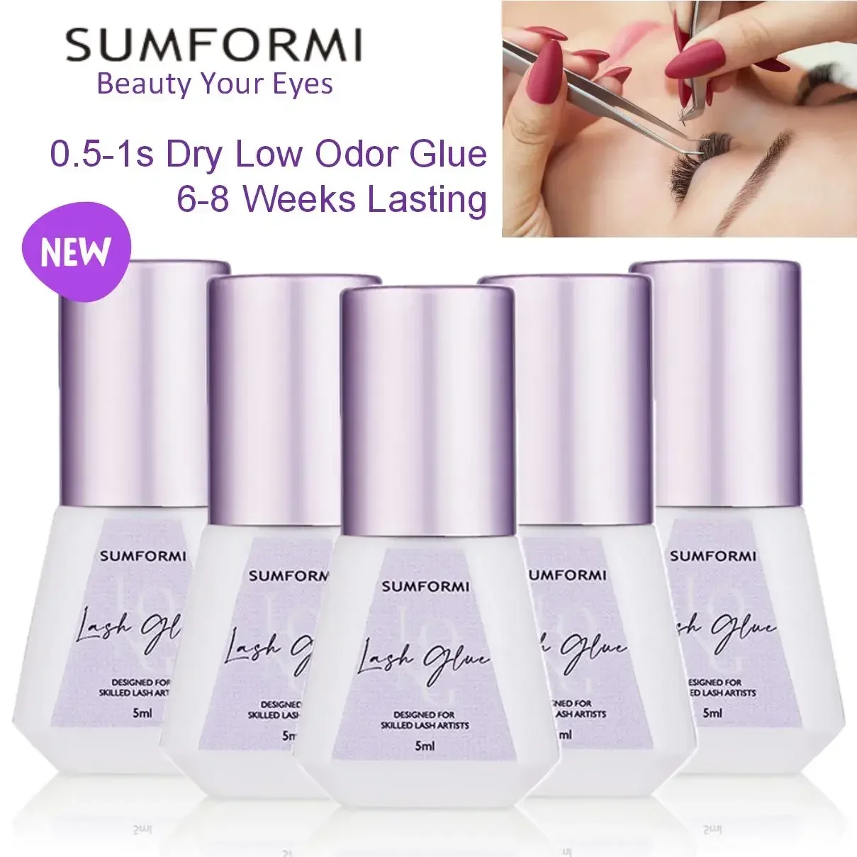 

SUMFORMI 5PCS Eyelash Extension Glue 0.5S Fast Dry Lash Glue Low Odor Lash Glue Thin Black Lash Extension Supplies Wholesale