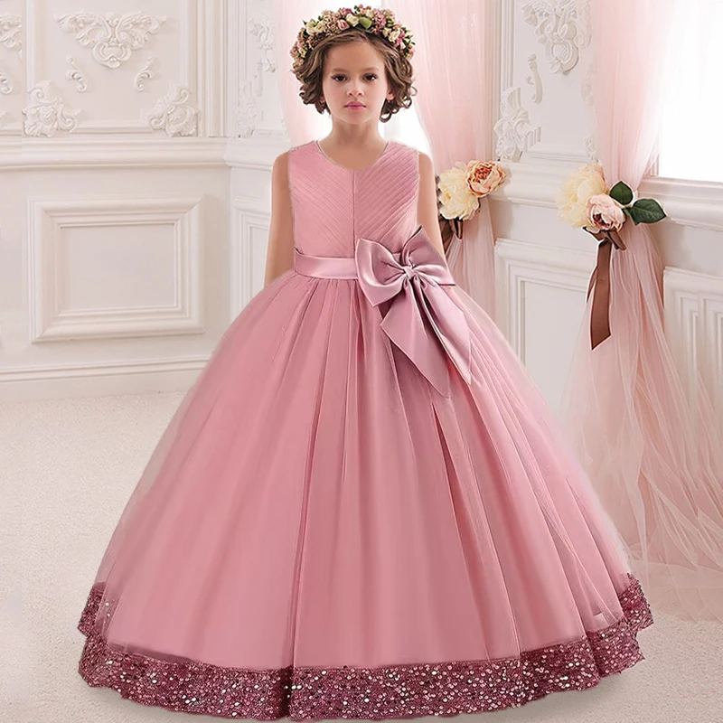 3-12 Years Kids Dress Flower Long Beading Elegant Teenagers Prom Gowns Dresses Girl Party Kid Evening Bridesmaid Princess