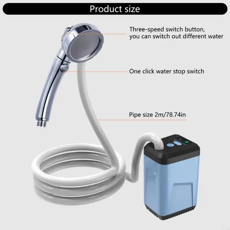 

U1JC Portable Camping Shower Pump Rechargeable Electric Shower Pump Outdoor Handheld Shower Head Sprayer Easy to Use