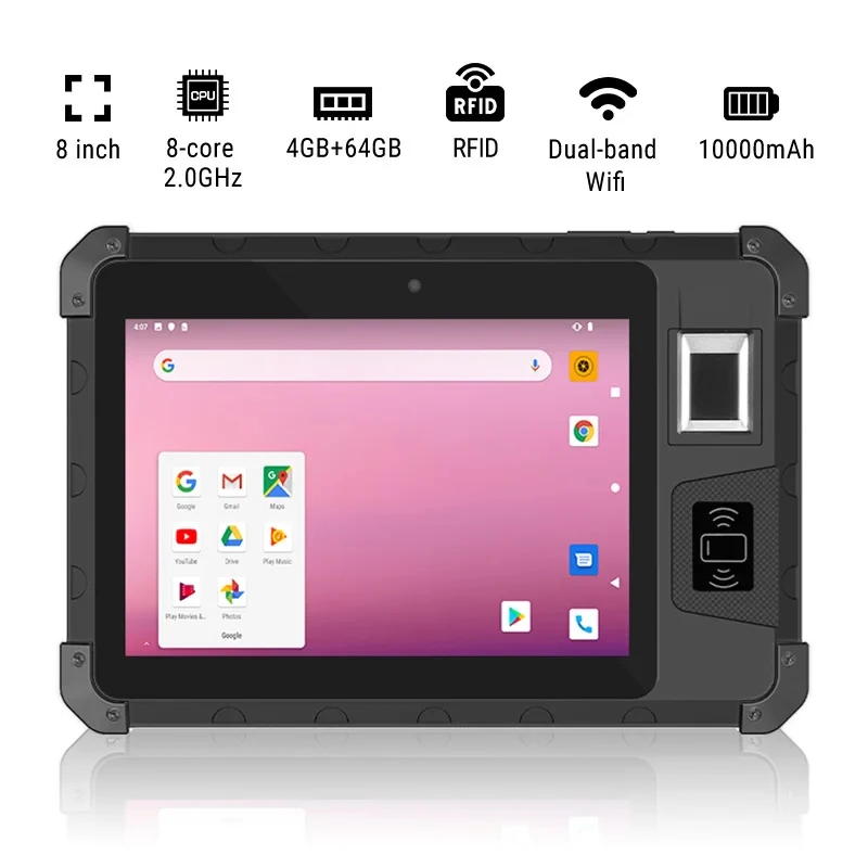 Outdoor Use Waterproof 8 inch Touch Screen Mobile Rugged IP67 Handheld Android Tablet with Barcode Scanner NFC UHF RFID Reader