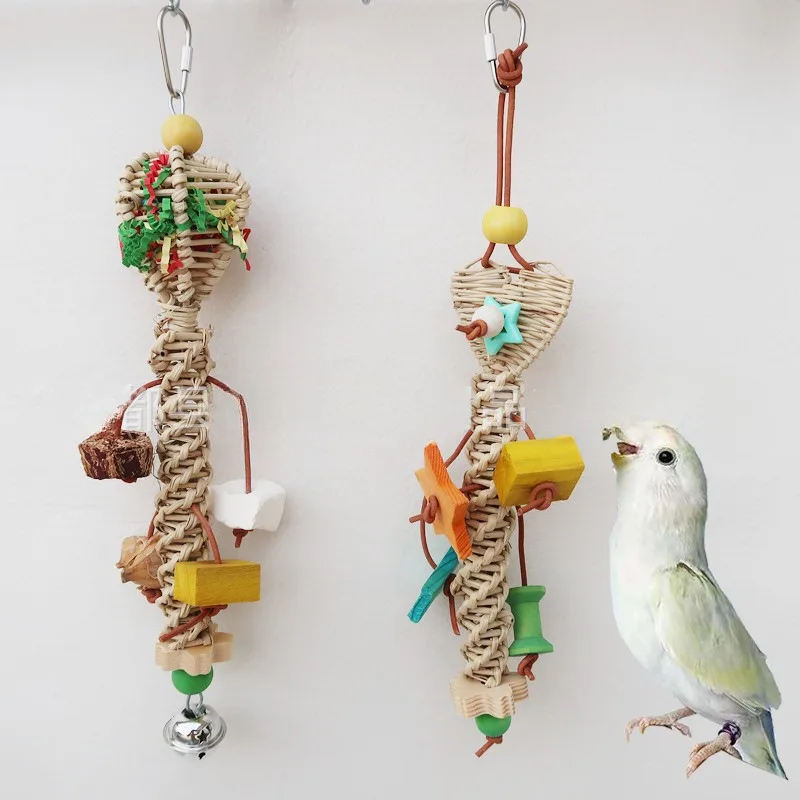 Parrot Bird Toy Rattan Playstring Birdcage Decoration Wooden Cuttlefish Bone Grinding Teeth Relief Supplies Pets Items