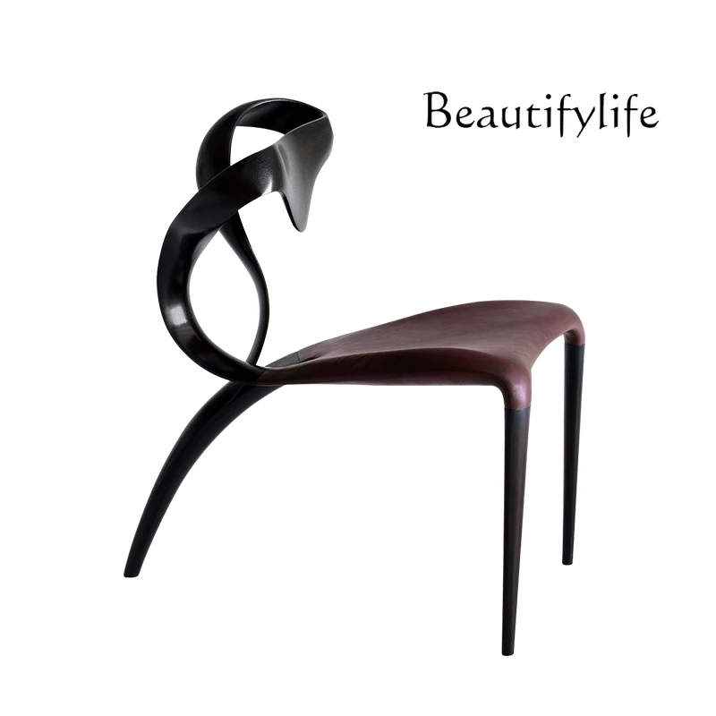

Designer dining chair household solid wood French light luxury high-end leisure chair medieval back chair