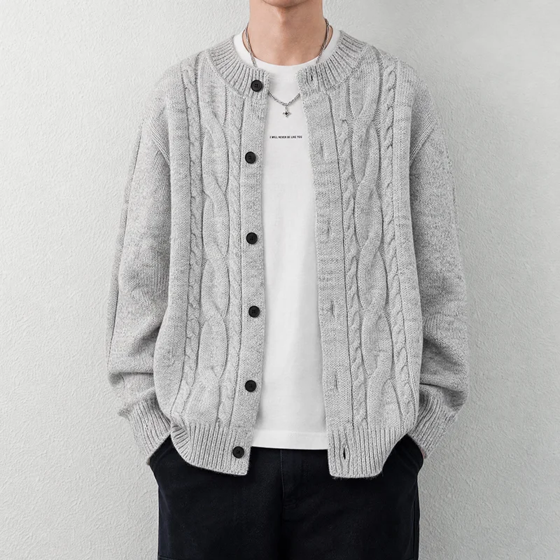 High Quality Knitted Cardigan Luxury Brand Classic Jacquard Trendy Design Winter New Korean Casual Men's Round Neck Sweater Coat