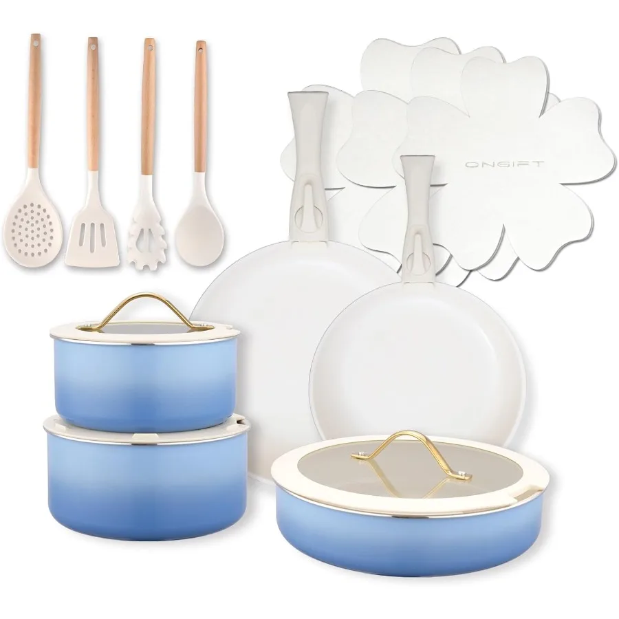 

Набор керамической посуды из 20 предметов со съемными ручками с антипригарным покрытием для эффективного приготовления пищи, нетоксичный и безопасный, без PFAS, ПТФЭ или PFOA