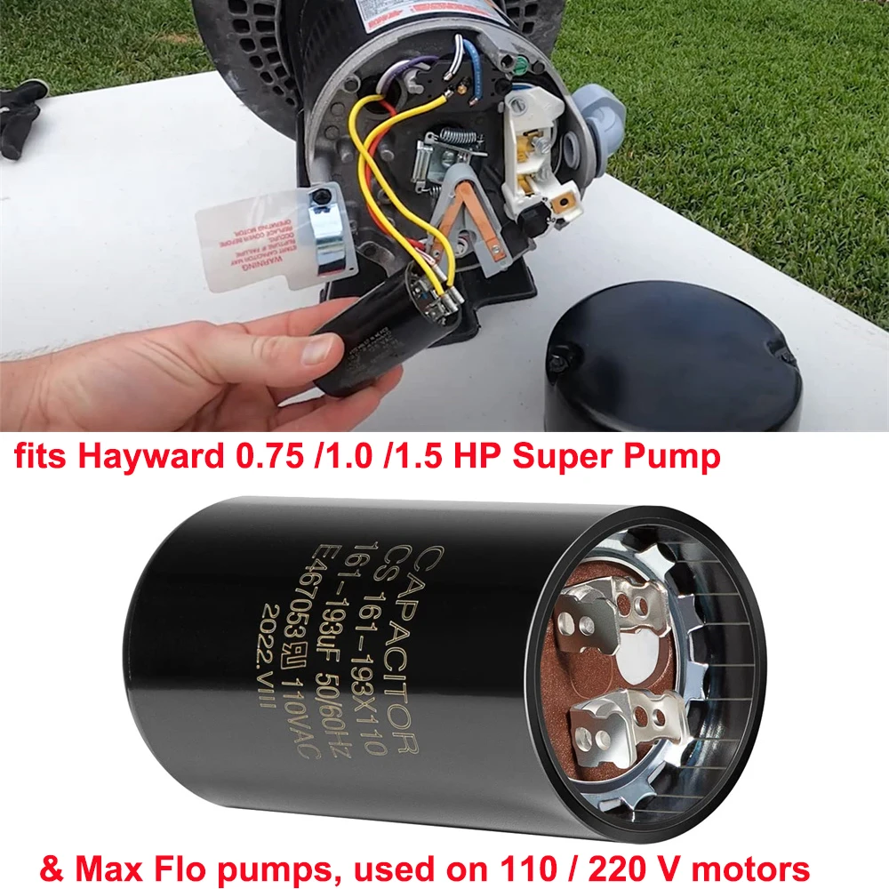 Pool Pump Start Capacitor 161-193 uf/MFD Fit for Hayward Super Pump 0.75HP 1.0HP 1.5HP and Max Flo Pumps for 110/220 V Motors