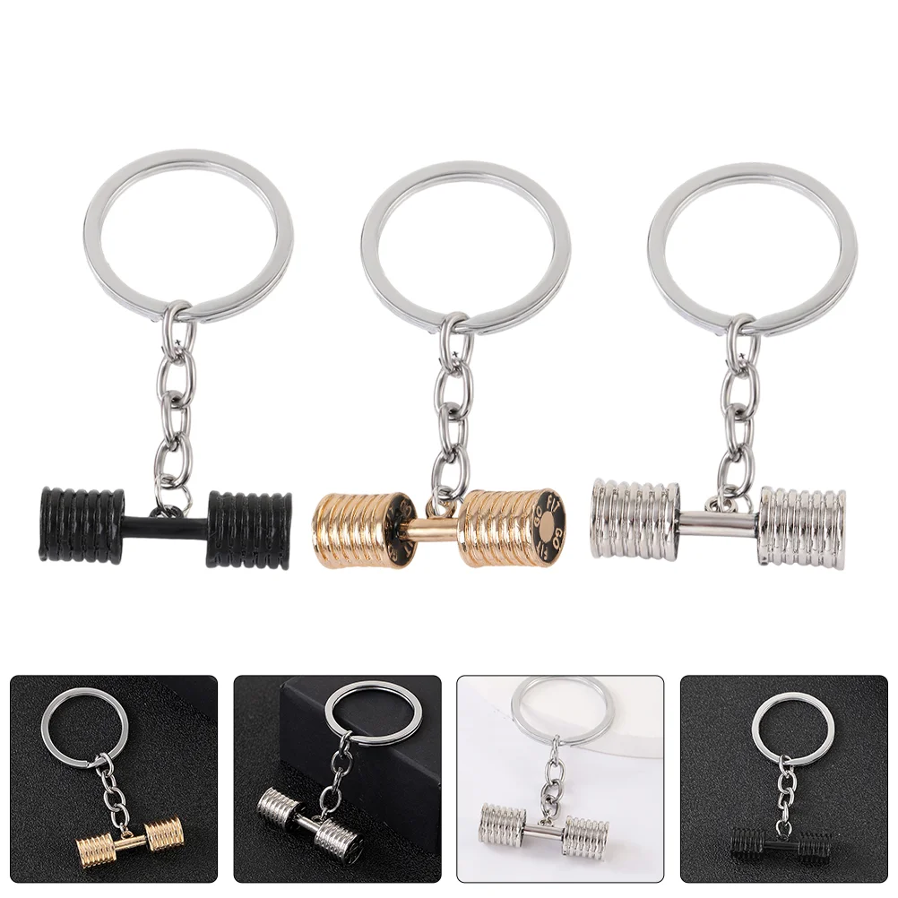 3 Pcs Key Chain Hanging Pendant Keychains Metal Dumbbell Gym Charm Rings Creative for Women Bodybuilding Keyring Fob