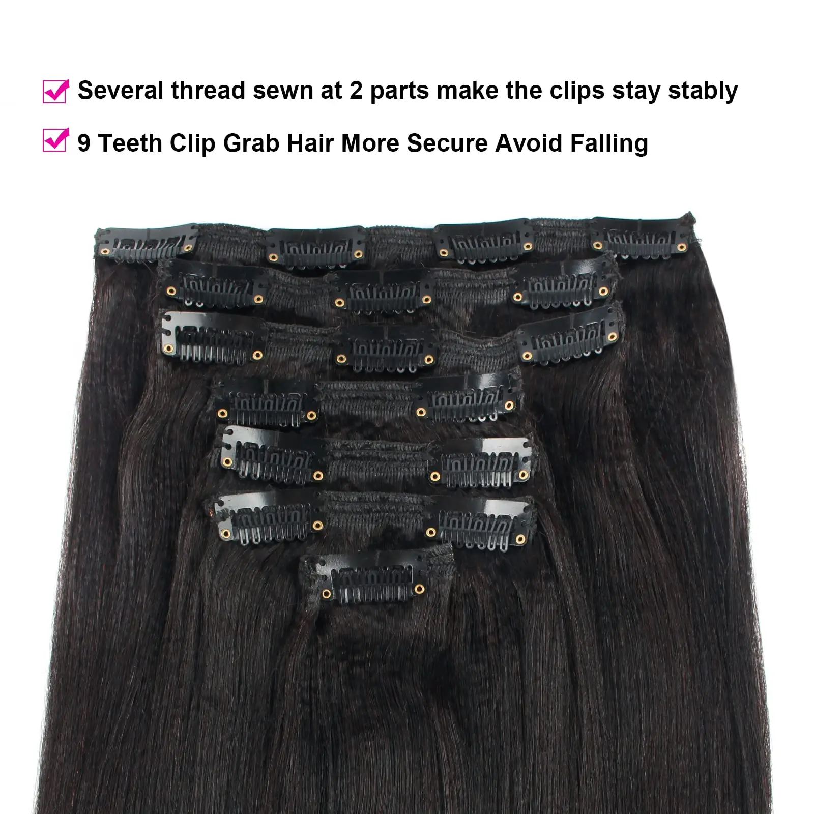 Clip recto Yaki en extensiones de cabello humano 100% Clip recto de doble trama en extensiones de cabello cabello humano de 12-26 pulgadas para mujeres