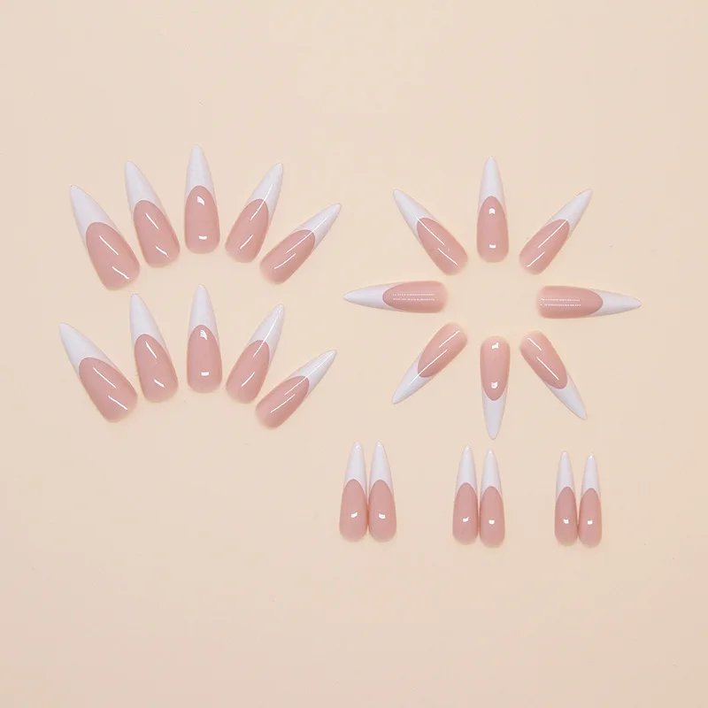 24 قطعة نصائح الأظافر البسيطة الربيع الصيف الفرنسية خنجر اضغط على الأظافر مع سحر الأظافر كاذبة طويلة أظافر صناعية لالتصاق #3