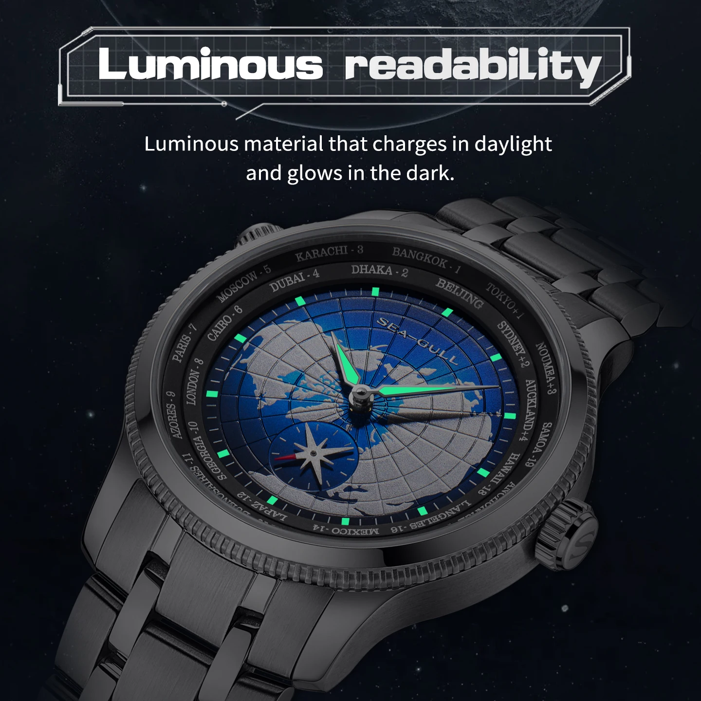 Seagull GMT メンズ腕時計マルチタイムゾーンカレンダー自動機械式時計 