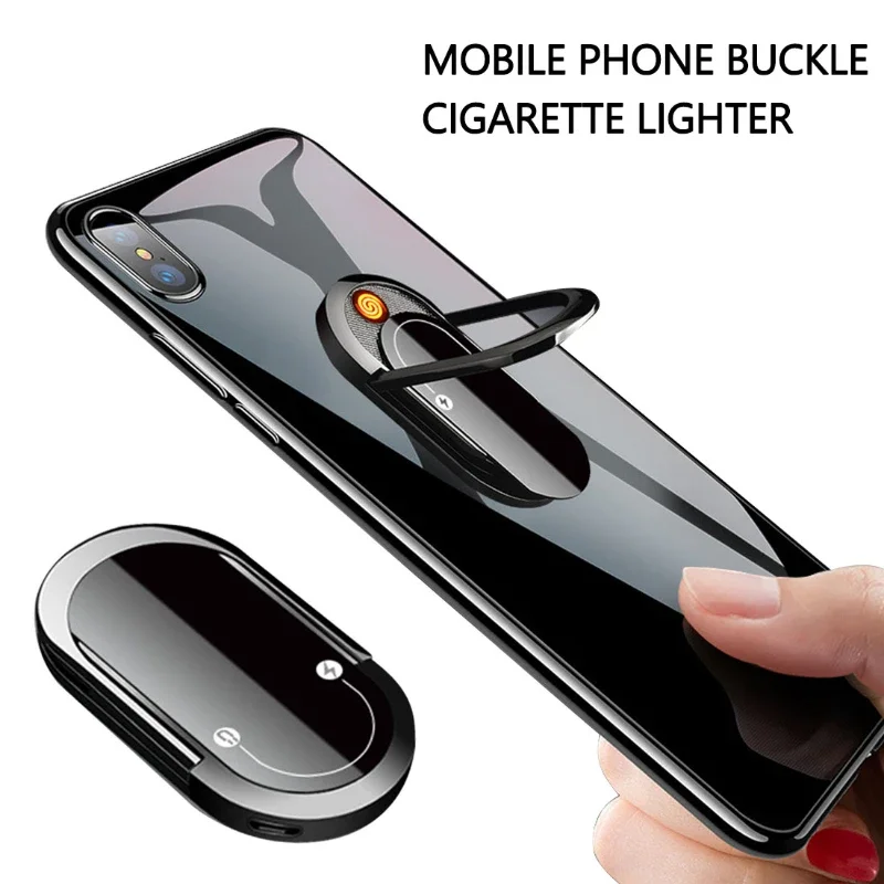 Mobile Phone Bracket Cigarette Lighter Integrated USB Charging Portable Windproof Creative Lighter Men\'s Gift