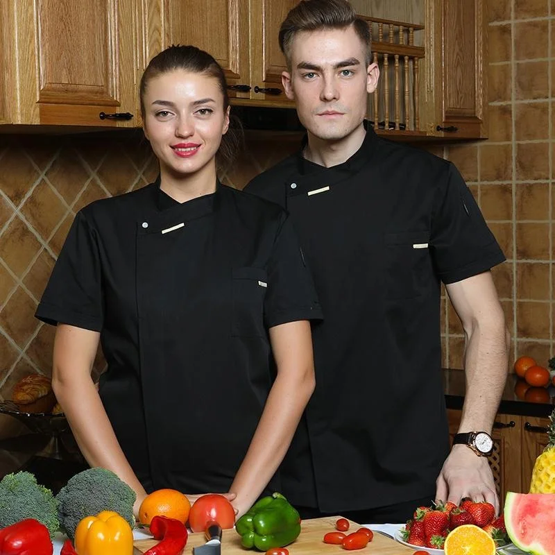 Uniforme de restaurante de Chef de manga corta para hombres y mujeres, chaqueta de cocinero, ropa de cocina de panadería, ropa de camarero