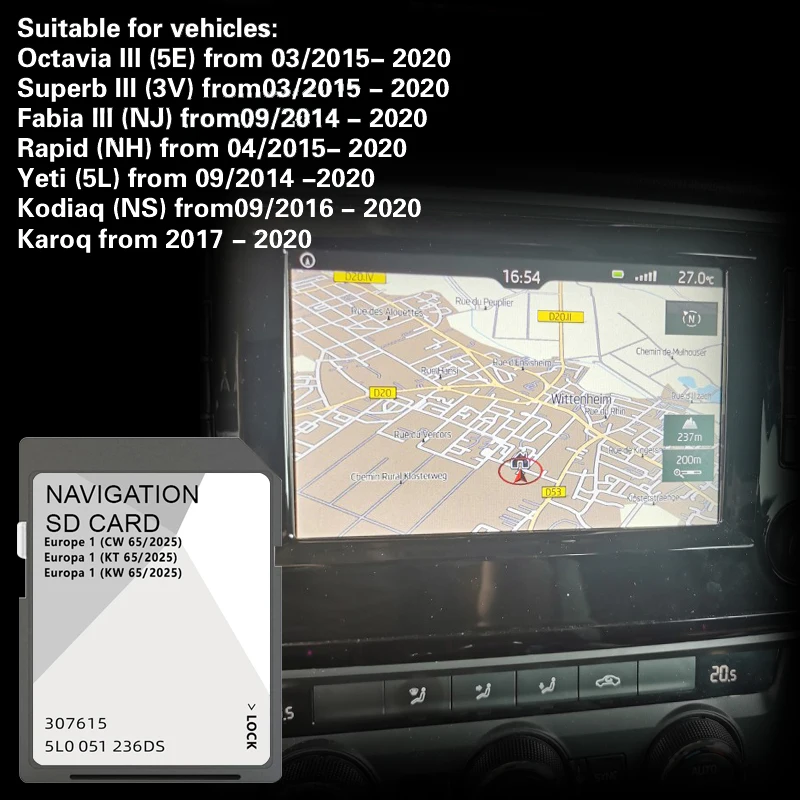 

Nav GPS Card Suitable for Skoda MIB2 ECE 2025 Work for Europe Map England Poland Netherlands Spain Norway Greece