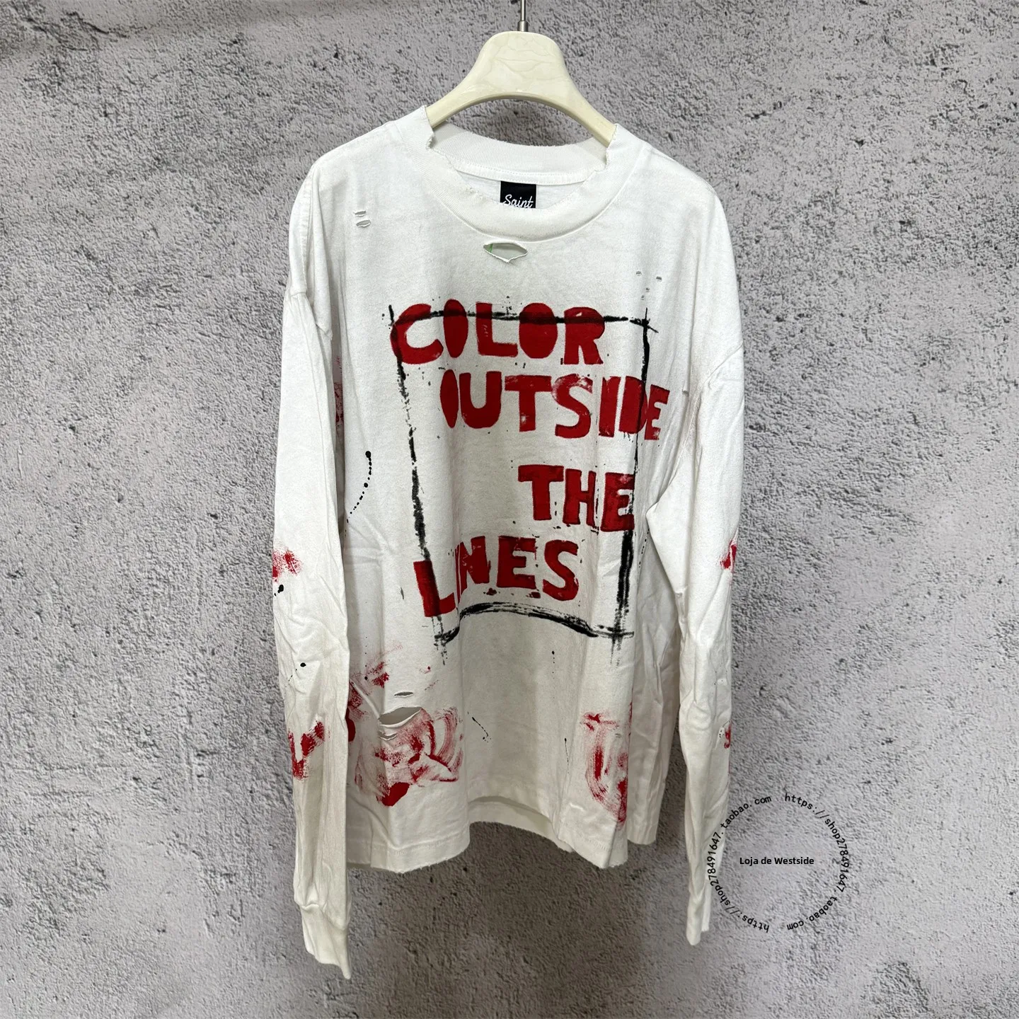 Camiseta de Manga Longa com Estampa de Grafite Pintada à Mão, Estilo Casual para Homens e Mulheres, Camada Base de Algodão Re...