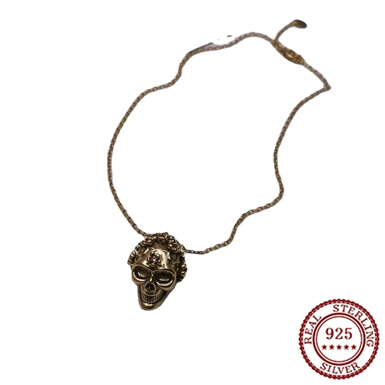 

2025 New Trendy Classic Flowering Skull Set Diamond Necklace for Women Retro Couple Ghost Head Clavicle Chain