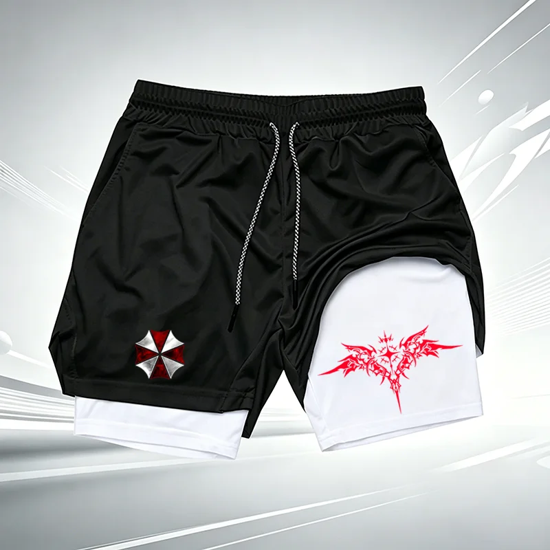 2-in-1-Kompressions-Laufshorts für Herren mit Evil Umbrella Corp-Aufdruck, schnell trocknend, doppellagig, für Fitness, Workout, Training, Sportshorts wx282 – Detail 7