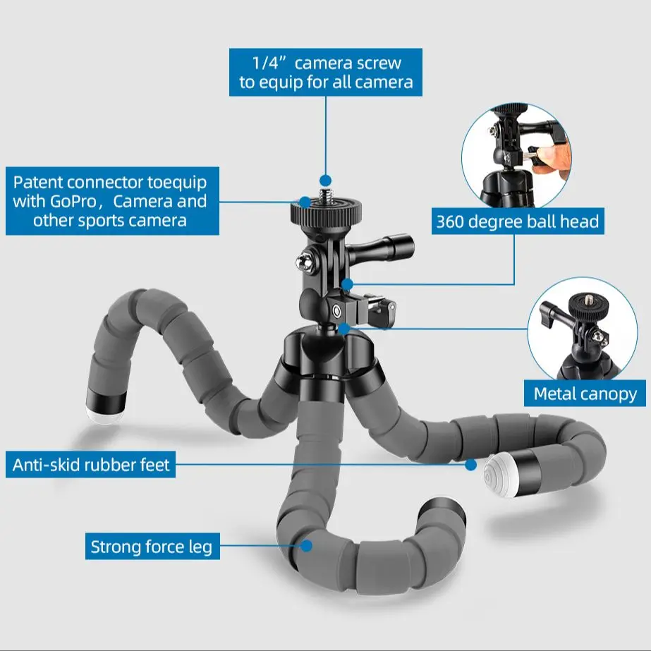 KINGJOY Mini Octopus Tripod Flexible Mobile Tripe Table Stand Celular Holder For Gopro Phone Camera Smartphone Stand KT-600S