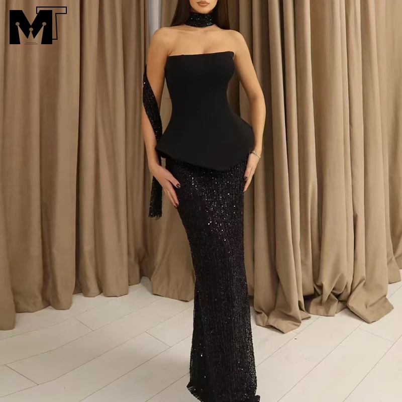 

MT 2025 elegant sequin evening dresses Glitter Sparkly dinner date for woman celebrity red carpet bandage dresses high quality