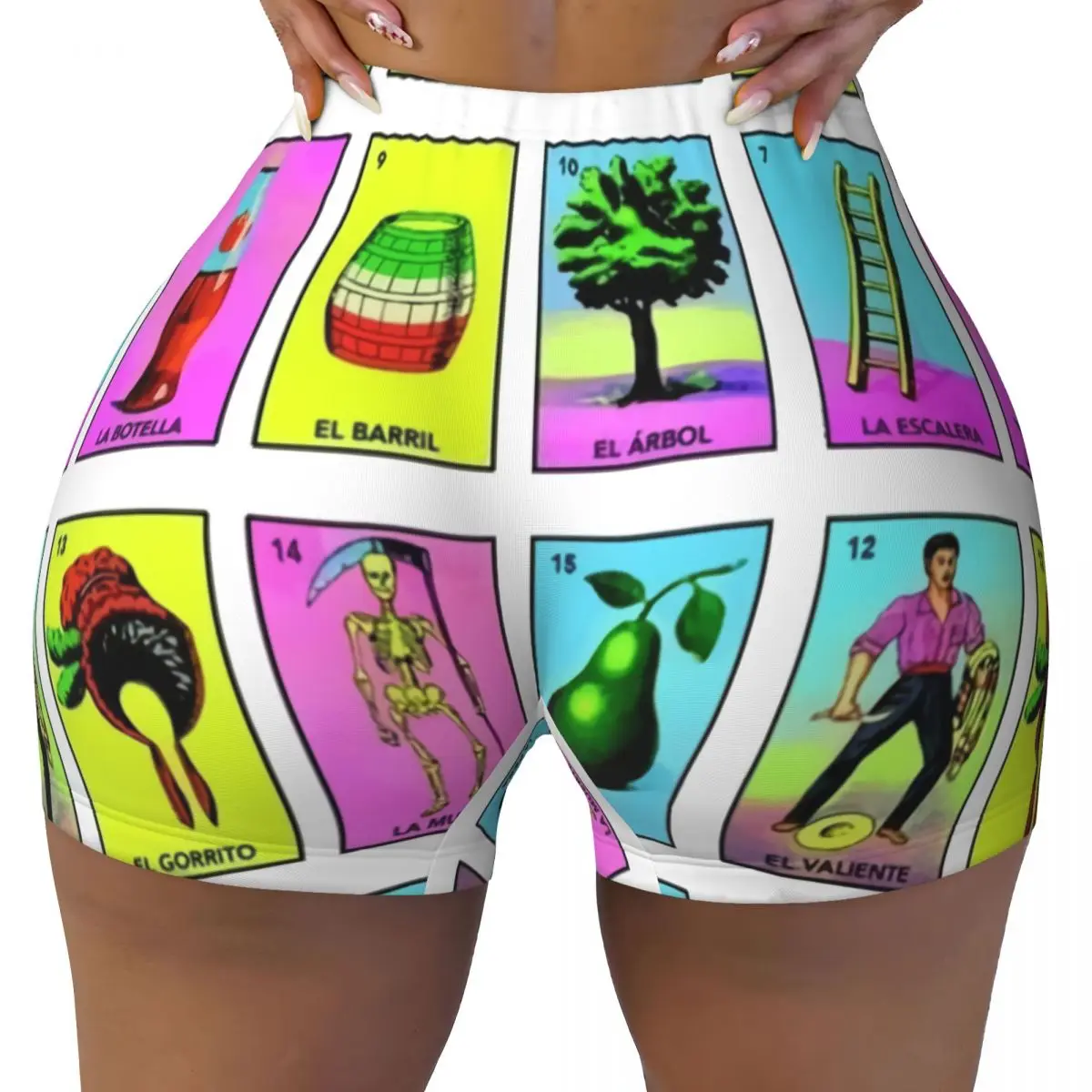 Custom Loteria Card Mexican Bingo Lottery Biker Running Gym Shorts Women's Athletic Workout Yoga Shorts