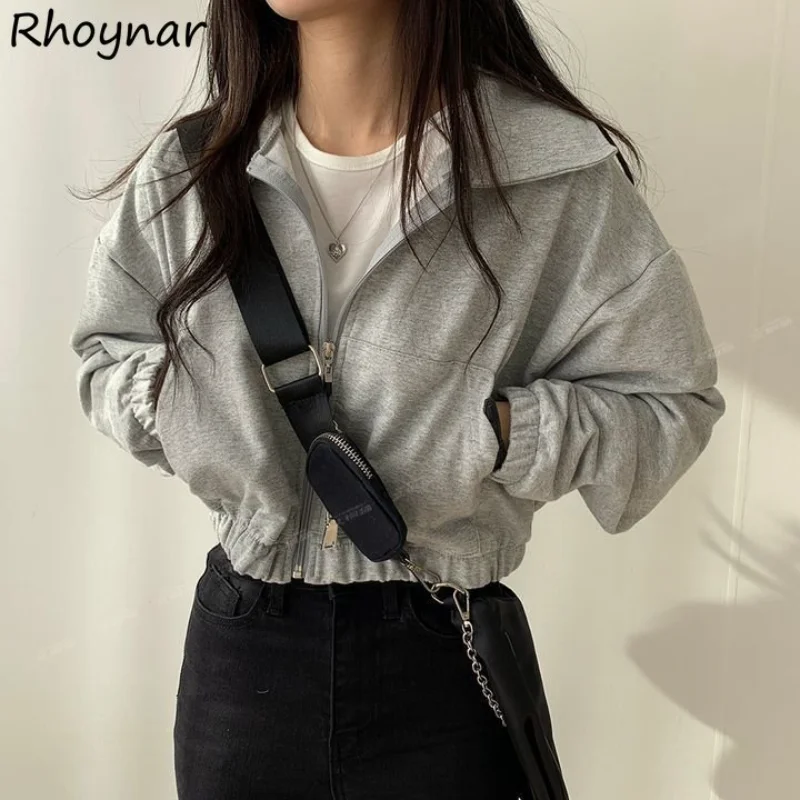 

Sweatshirts Women Pockets Harajuku Cropped Feminine Casual Solid Stylish All-match Soft Streetwear Ins New Arrival Autumn Basic