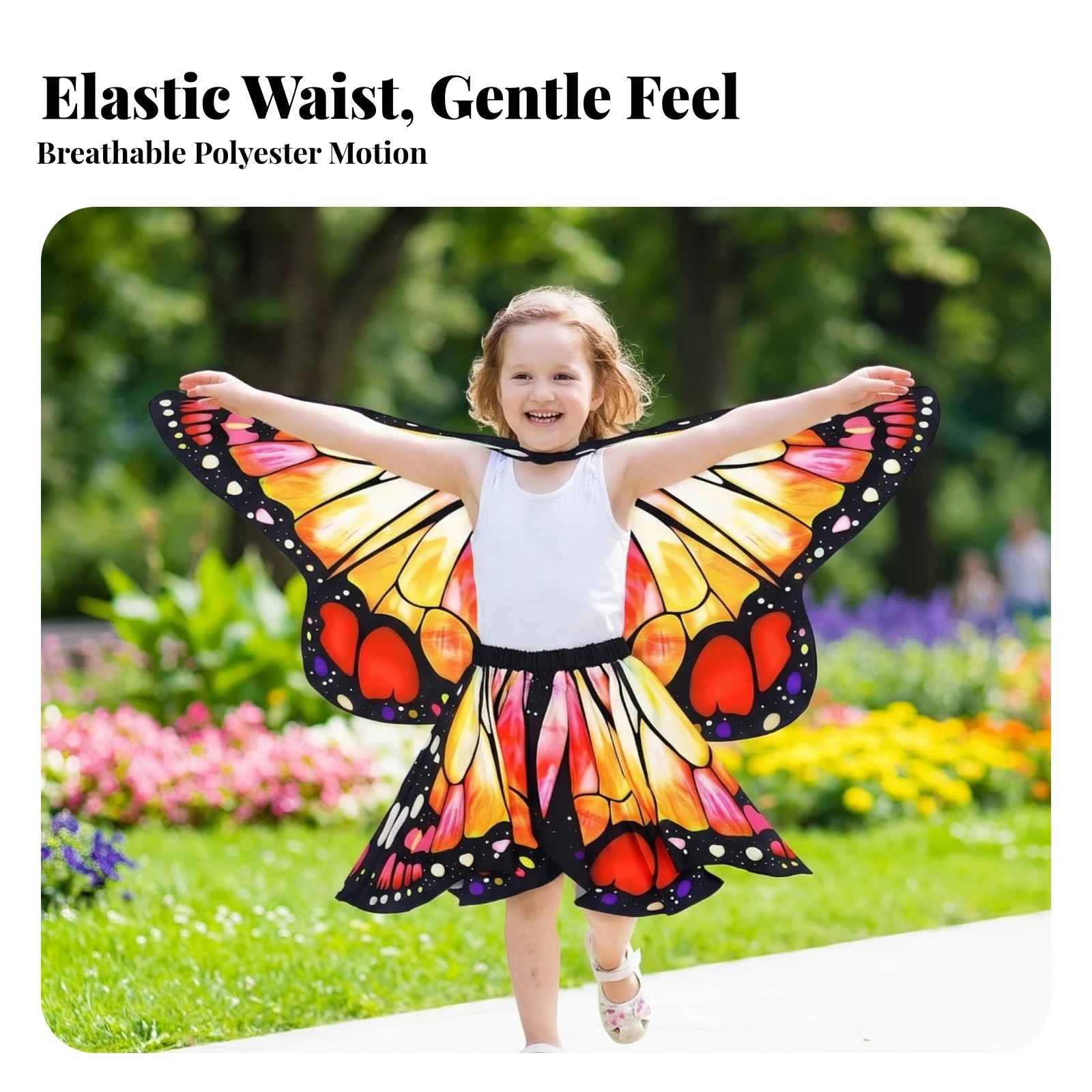 Butterfly Costume with Skirt Easy-to-Wear Butterfly Wings with Skirt Soft Stretchy for Girls, Halloween, School Performances