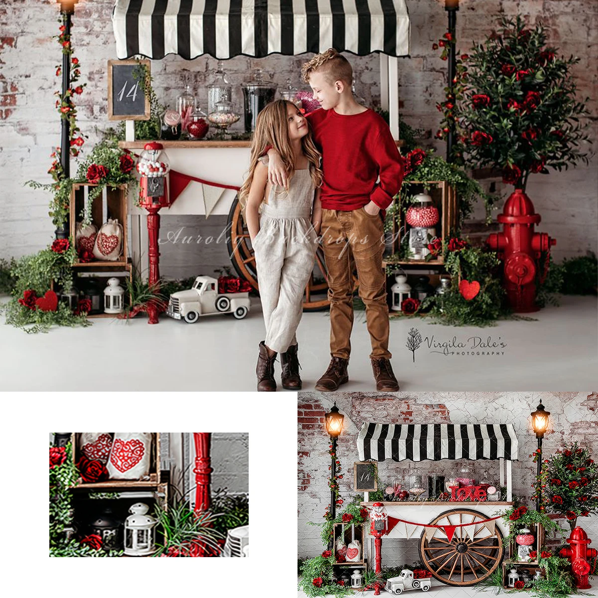 

Sweet Love Backgrounds Kids Adult Photography Props Child Baby Vintage Brick Wall Flower Decors Photo Studio Backdrops