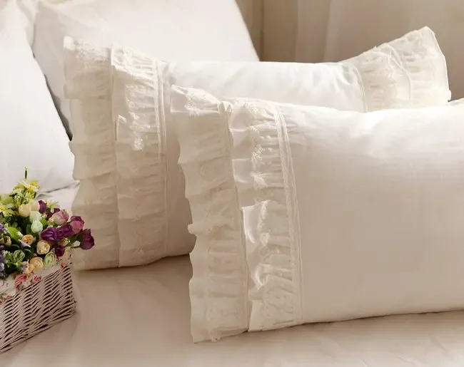 1 pieces ruffle lace pillow case European Elegant pillowcase 100% cotton fabric pillow covers decorative bed pillow sham textile
