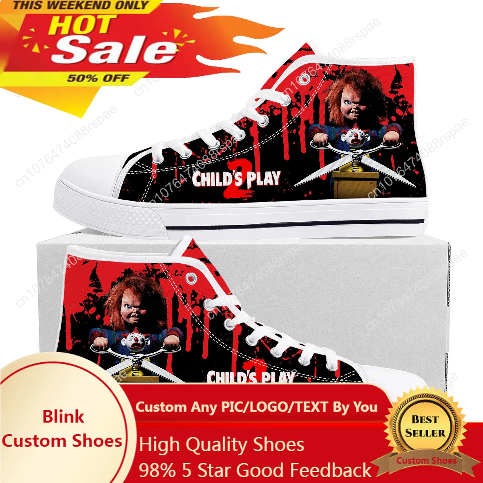 Horror Movie Childs Play Chucky High Top High Quality Sneakers Men Women Teenager Canvas Sneaker Casual Couple Shoes Custom Shoe