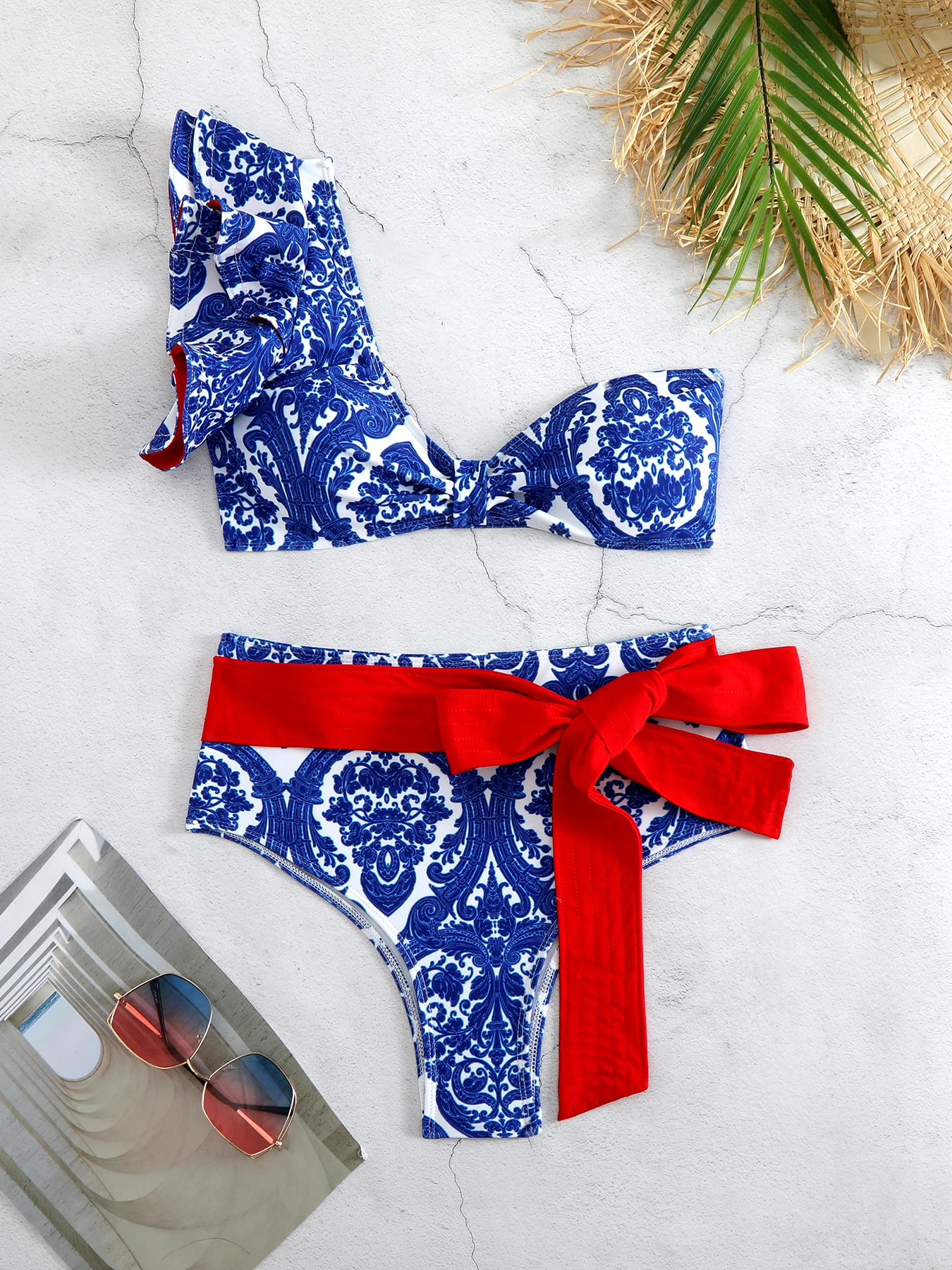 Sexy High Waist Bikinis Sets Women's Two Pieces Swimsuit Ruffled Printed Dot Swimwear Brazilian Bathing Suits Beachwear 2024