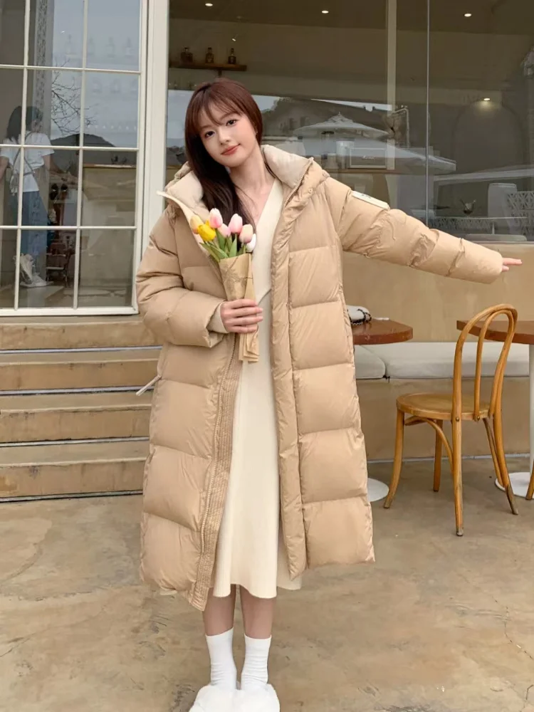 

Women's Winter Puffer Coats, Korean Casual Loose Hooded Parker, White Goose Down, Thickened Warm Outerwears, New, 2024