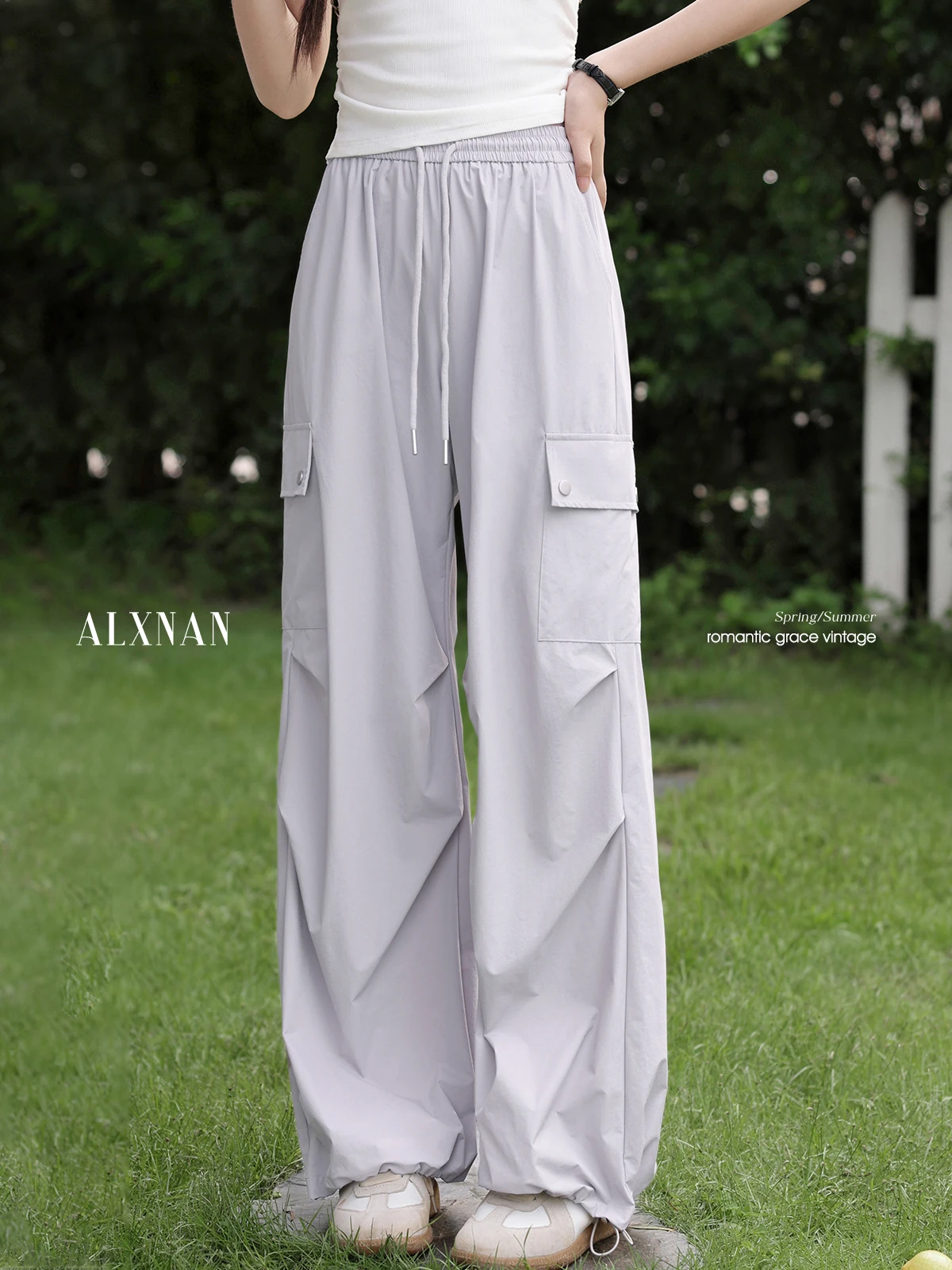 

ALXNAN Women's Overalls Purple 2025 Summer Thin Breathable Wide-leg Straight Baggy Pants Casual Sports Trousers Female L56609