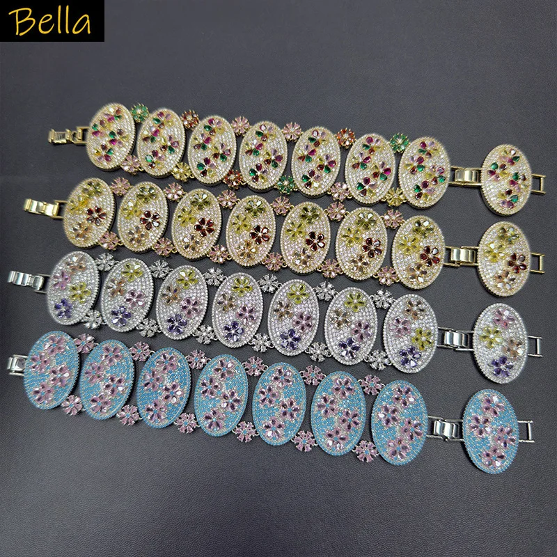 

luxury cubic zirconia bracelet for women jewelry silver gold color multicolor blue pink flower bracelet gala event dinner party