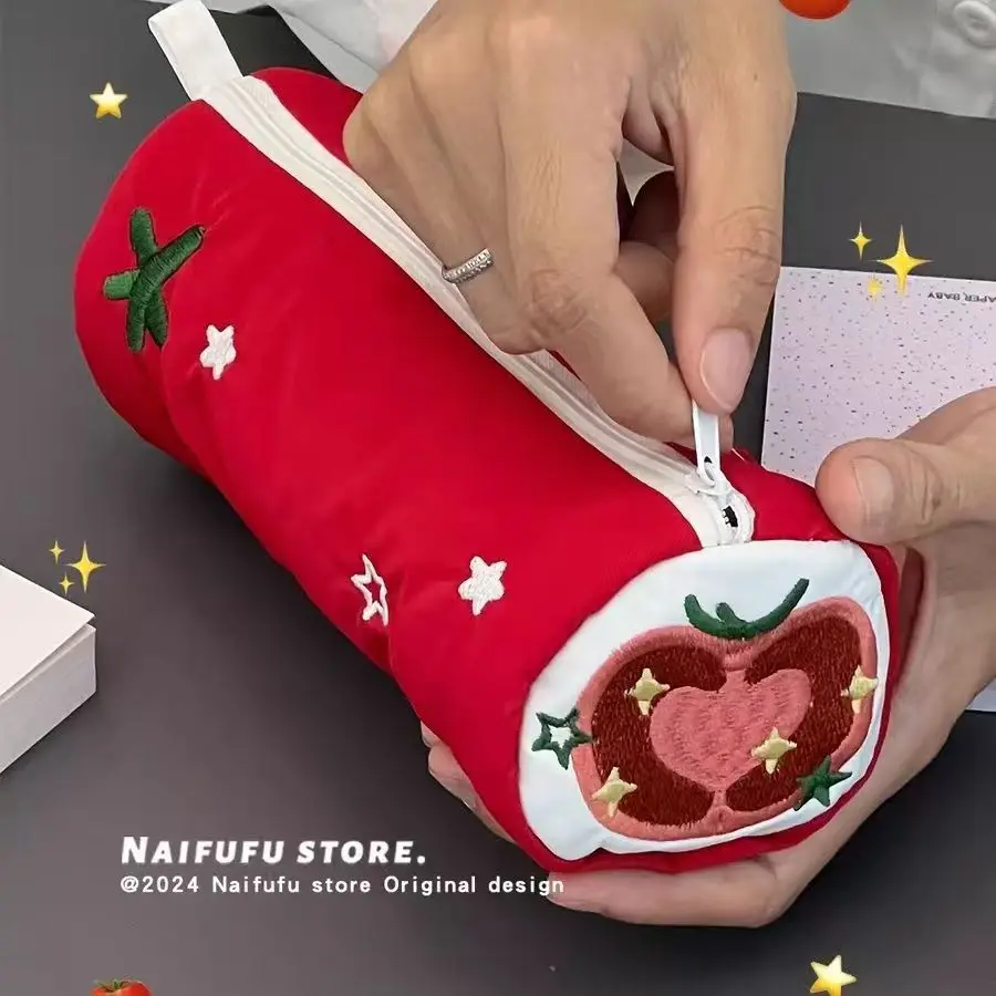 Bolsa para bolígrafos roja y tomate de verano Dumbo azul de red, estuche para lápices encantador, bolsa de almacenamiento de gran capacidad para estudiantes, bolsa de papelería bordada