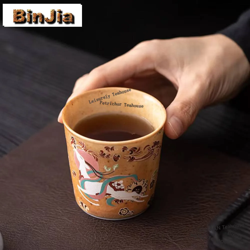 

150ml Creative Dunhuang Deer Ceramic Tea Cup Grass Wood Grey Master Cup Personal Tea Bowl Coffee Mug Special Cola Cup Drinking