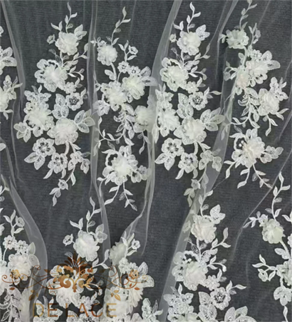 

MY Beautiful 3D Flower Lace Embroidery Lace Fabrics with Corded Wedding Dress Hot Sale Lace Fabric
