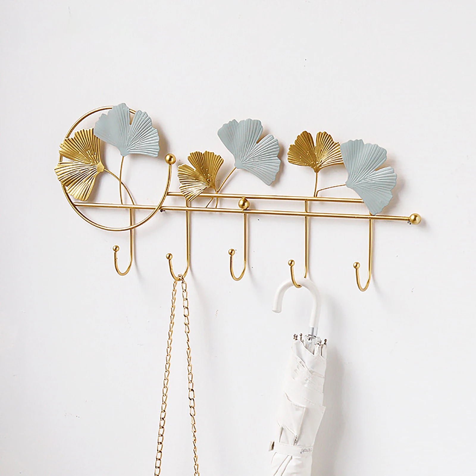 Wall Mounted Ginkgo Leaf Hook Wrought Iron Hook Entry Porch Decoration Wall Hook Wall Key Storage Hook Fitting Room Coat Hanger