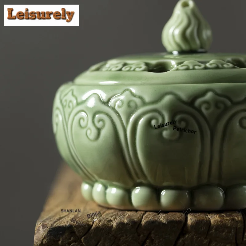 Celadon Ancient Lotus Incense Holder Incense Smoke Waterfall Incense Burners Consecrate Censer Buddhism Accessories Ornaments