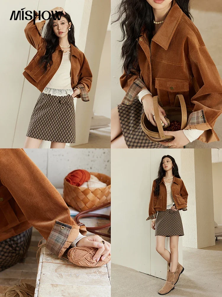 MISHOW Retro Corduroy Jacket Women 2024 Fall Winter Solid Casual Short Elegant Coats British Style Loose Fashion Tops MXD47W0467