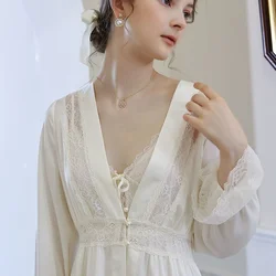 2 Pieces Women Pajamas Sets Faux Silk Sleepwear Sets Embroidery Lace Bath Gown Wedding Night Dress Robe Peignoirs Princess