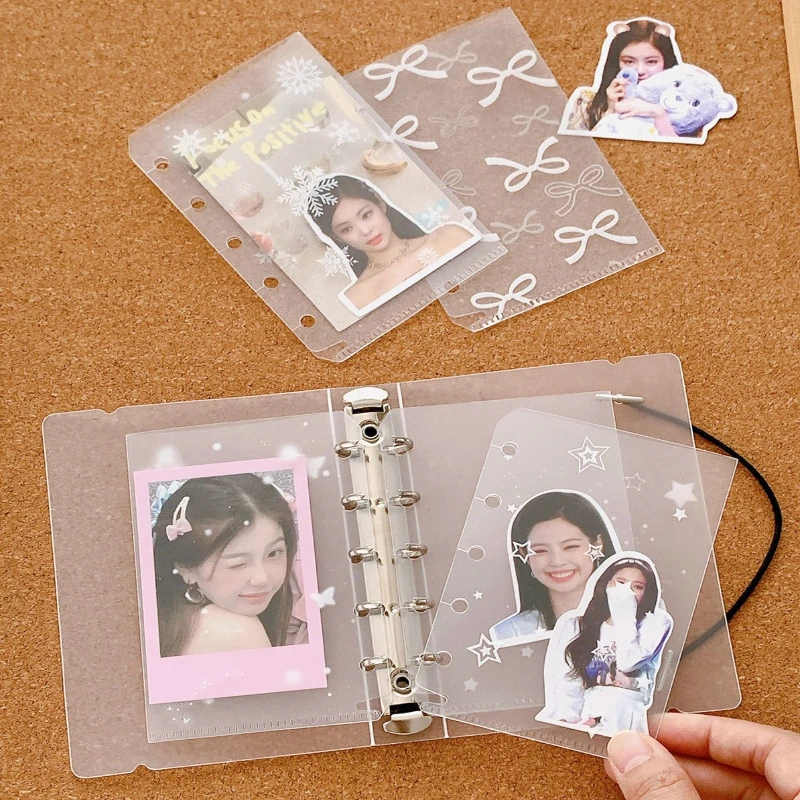 3Pcs Snowflake Star Cartoon Transparent Loose-leaf File Folder for M5 A8 Notebook Scrapbook Journal Inner Page Binder Bag 5-hole