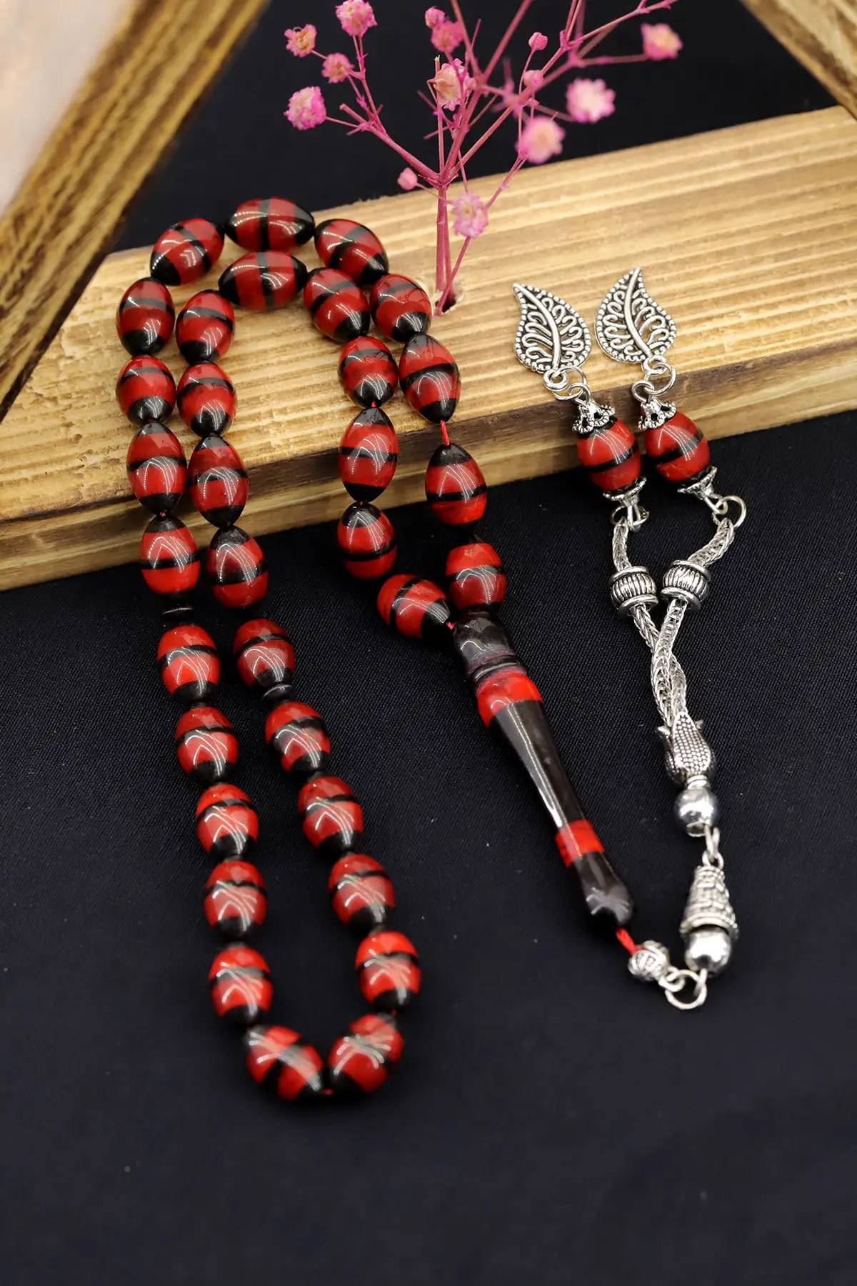 

Red Black Powder Amber Tasbih rosary is the most beautiful and original accessory very special gift muslim islam worship