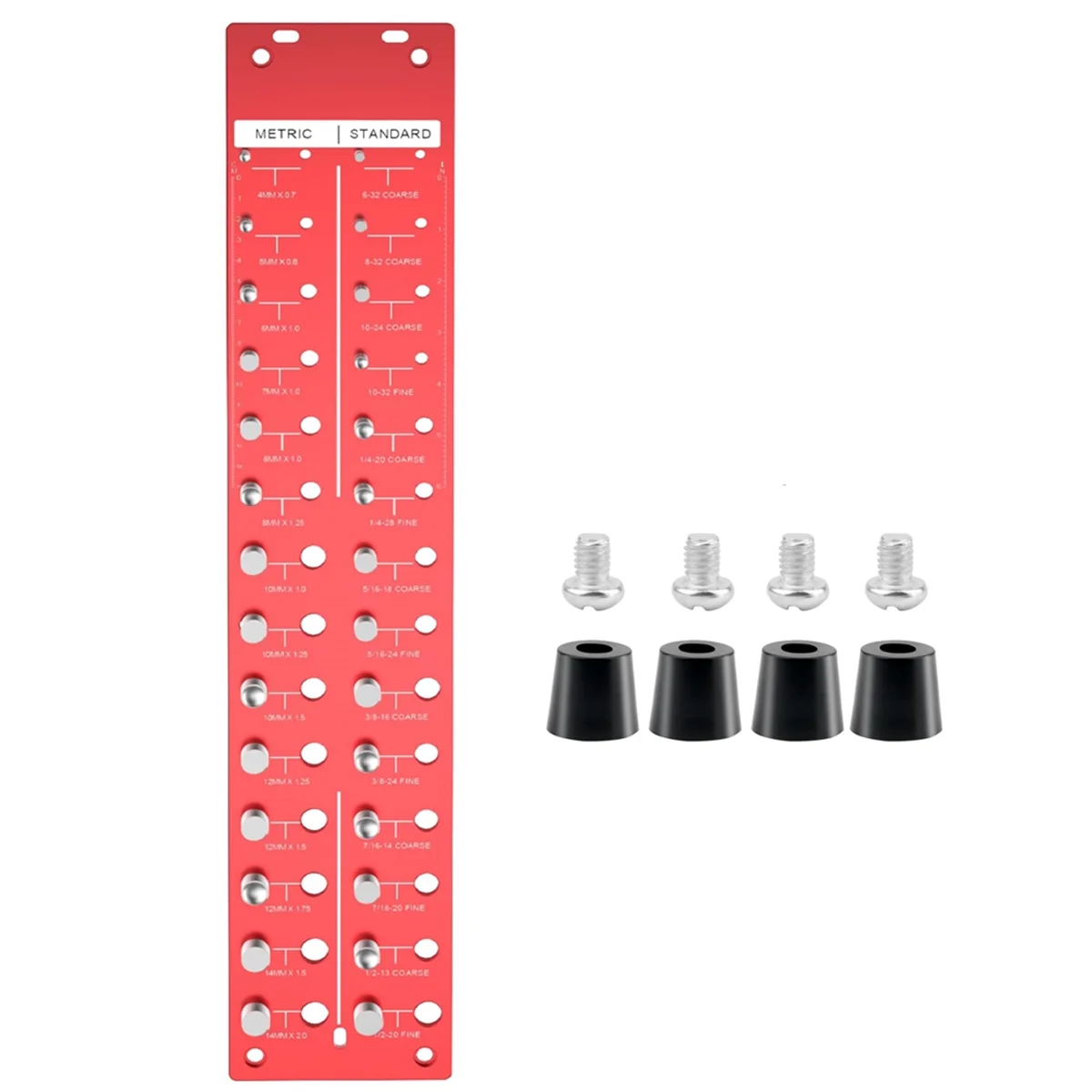 

28 Nut and Bolt ThreadChecker with 14 Metric and 14 Standard Sizes, Bolt Size and Thread Gauge with Food Pads,Red